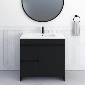 Mace 36 in. W x 20 in. D x 35 in. H 1 Sink Bath Vanity Left Side Drawers in Matte Black Acrylic Integrated Countertop