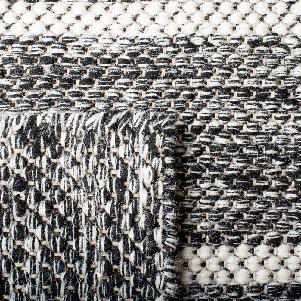 Handmade Black and Ivory Wool Striped 9' x 12' Area Rug