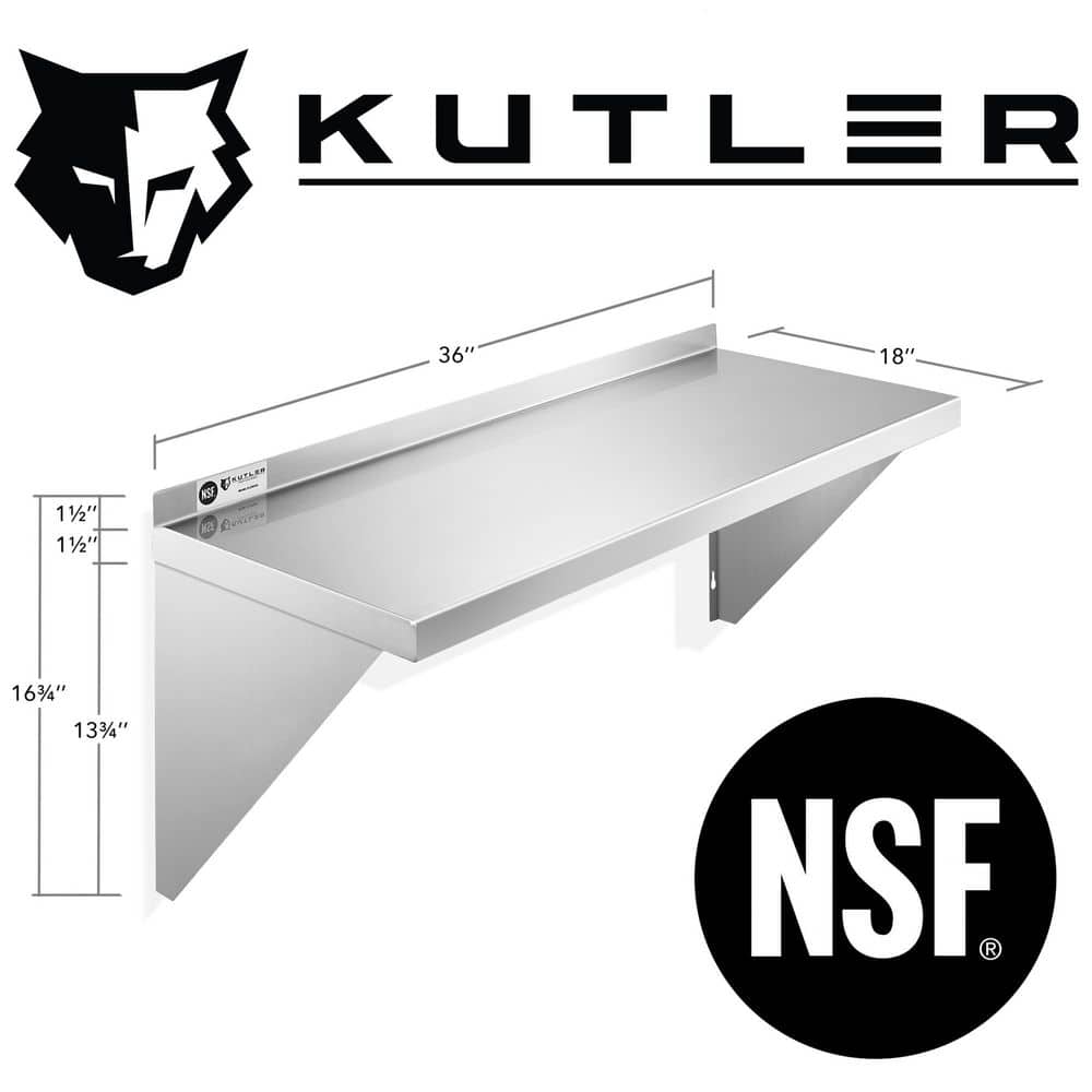 KUTLER 18" x 36" Stainless Steel Kitchen Wall Shelf with Backsplash