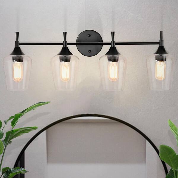 Edvivi Arlo 30 in. 4-Lights Matte Black Vanity Light with Clear Glass ...