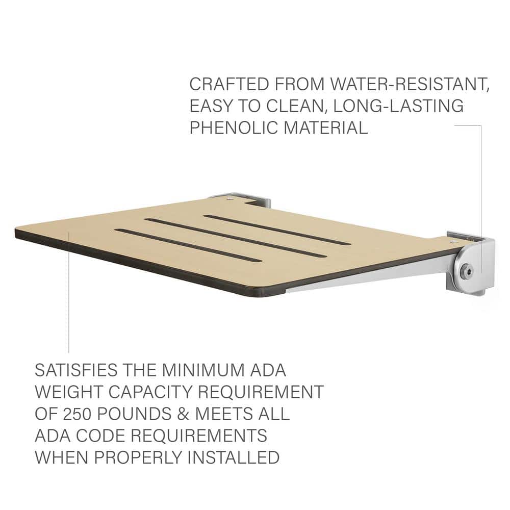 Urban Chic Teak Folding Wall Mount Shower Bench with Silver Frame