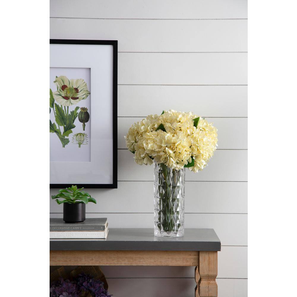 34" Cream Faux Hydrangea Stems with Leaves - Set of 12