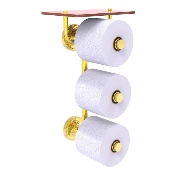 Allied Brass Prestige Regal Collection Wall Mounted Toilet Paper Holder in Polished Brass with Wood Shelf