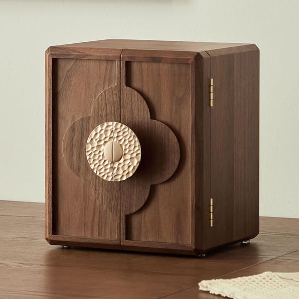 Lesly 9 in. Wide Walnut Color with Wooden Flower Window Door