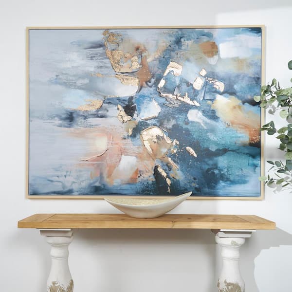 1- Panel Abstract Watercolor Blotch Framed Wall Art with Gold Foil Accents 65 in. x 47 in.