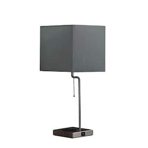 21.5 in. Aston Brushed Silver Square Table Lamp with Charging Station