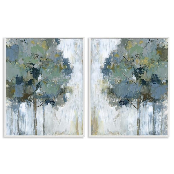 Stupell Industries Tree Impressions Abstract by Nan 2 Pieces White Framed Nature Giclee Art Print 14 in. x 11 in.