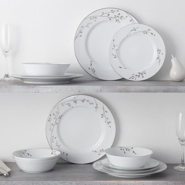 Noritakeホワイト陶磁器皿12枚セットレストラン仕様3 Noritake Birchwood 12-Piece (White) Porcelain Dinnerware Set