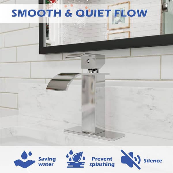 Modern Single Handle Single Hole Bathroom Sink Faucet with Suppply Line in Chrome