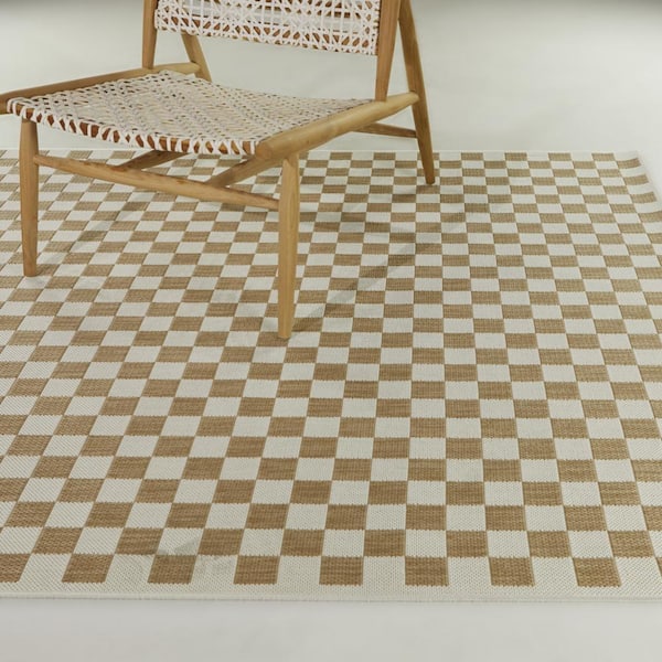 Rupert Tan 5 ft. x 7 ft.  Checkered Indoor/Outdoor Area Rug