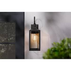 Havenridge 19 in. 1-Light Matte Black Hardwired Outdoor Wall Light Lantern Sconce with Clear Glass (1-Pack)