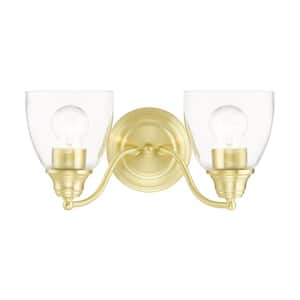 Grandview 13.5 in. 2 Light Satin Brass Vanity Light with Clear Glass