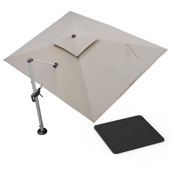 PURPLE LEAF 9 ft. x 12 ft. High-Quality Aluminum Cantilever Polyester Outdoor Patio Umbrella with Base Plate, Beige