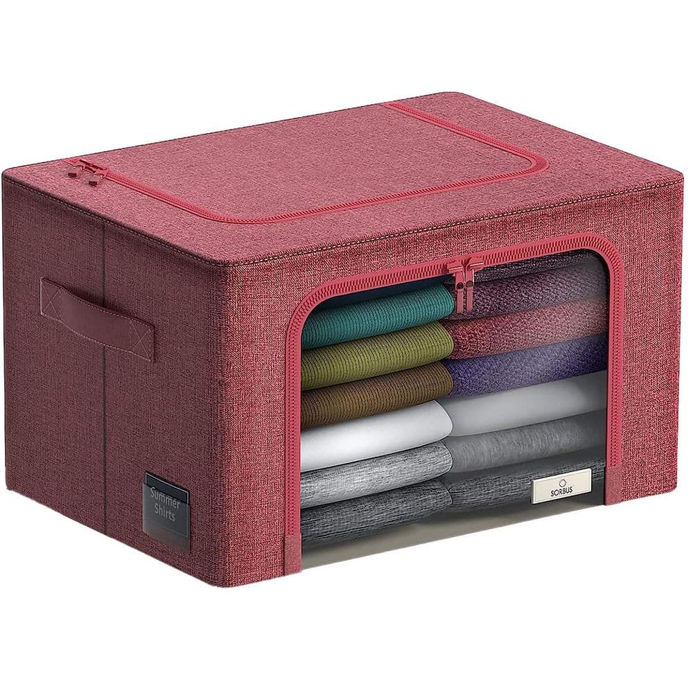 Storage Bins, Stackable and Foldable Clothes Organizer Bags, Pink 19.5 in. 