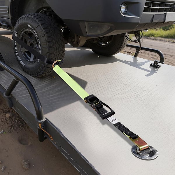 Wheel Chock Tie-Down Kit, Tire-Style Trailer Tie Down Strap, Car Tie Down Kit with Flat Hook, Break Strength 10009 lbs.