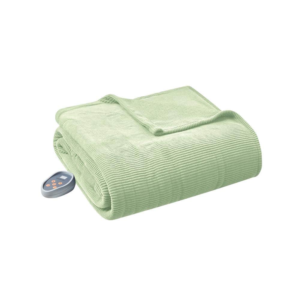 Beautyrest 62 in. x 84 in. Electric Micro Fleece Green Twin Heated Blanket  BR54-0187 - The Home Depot