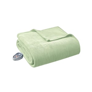 80 in. x 84 in. Electric Micro Fleece Green Full Heated Blanket