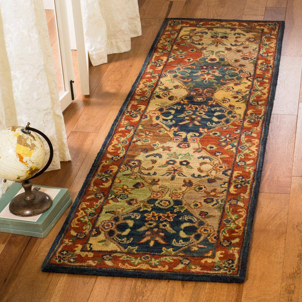 Heritage Beige and Burgundy Wool Runner Rug, 2'3" x 6'