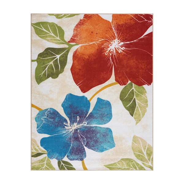 CAMILSON Multicolor 5 ft. x 7 ft. Non-Skid Floral Area Rug
