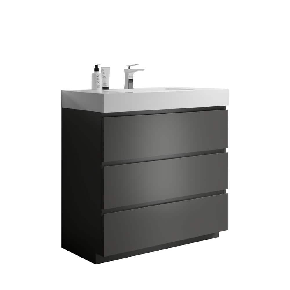 36 in. Single Sink Freestanding Space Gray Bath Vanity with White Solid Surface Top Unassembled without Drain and Faucet price history on PriceWatchPro