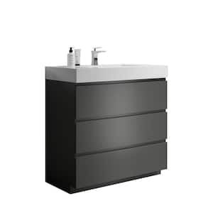 36 in. Single Sink Freestanding Space Gray Bath Vanity with White Solid Surface Top Unassembled without Drain and Faucet