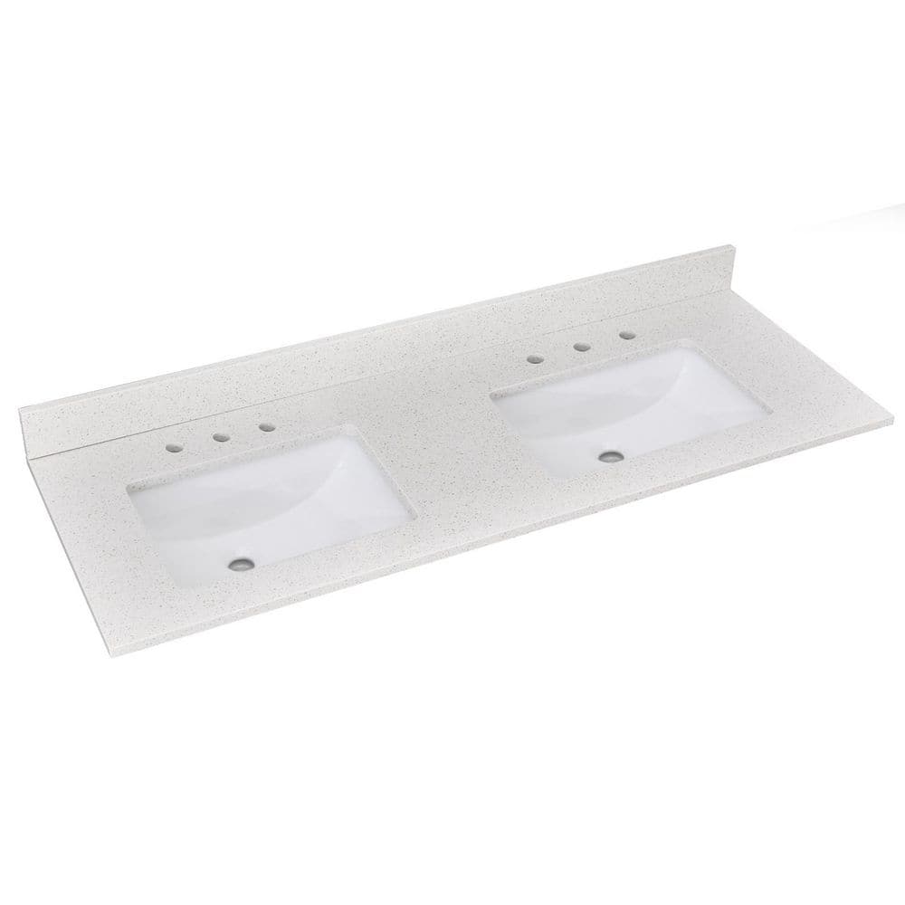 60 in. W x 22 in. D Quartz Stone White Rectangular Double Sink Bathroom Vanity Top with Backsplash in Diamond White price history on PriceWatchPro