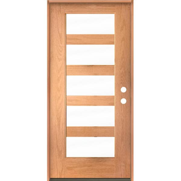 Krosswood Doors ASCEND Modern 36 in. x 80 in. 5-Lite Left-Hand/Inswing Clear Glass Teak Stain Fiberglass Prehung Front Door
