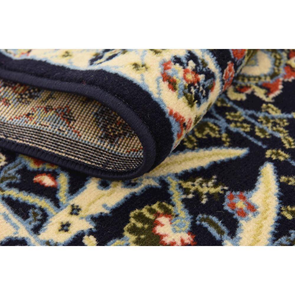 Navy Blue and Beige Floral Synthetic Runner Rug