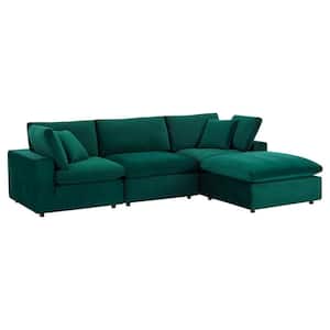 Commix 119 in. Green Down Filled Overstuffed Performance Velvet 4-Seat Sectional Sofa