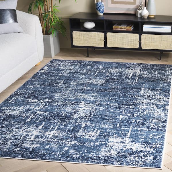Amelia 9 ft. x 12 ft. Ivory/Dark Blue Abstract Distressed Area Rug