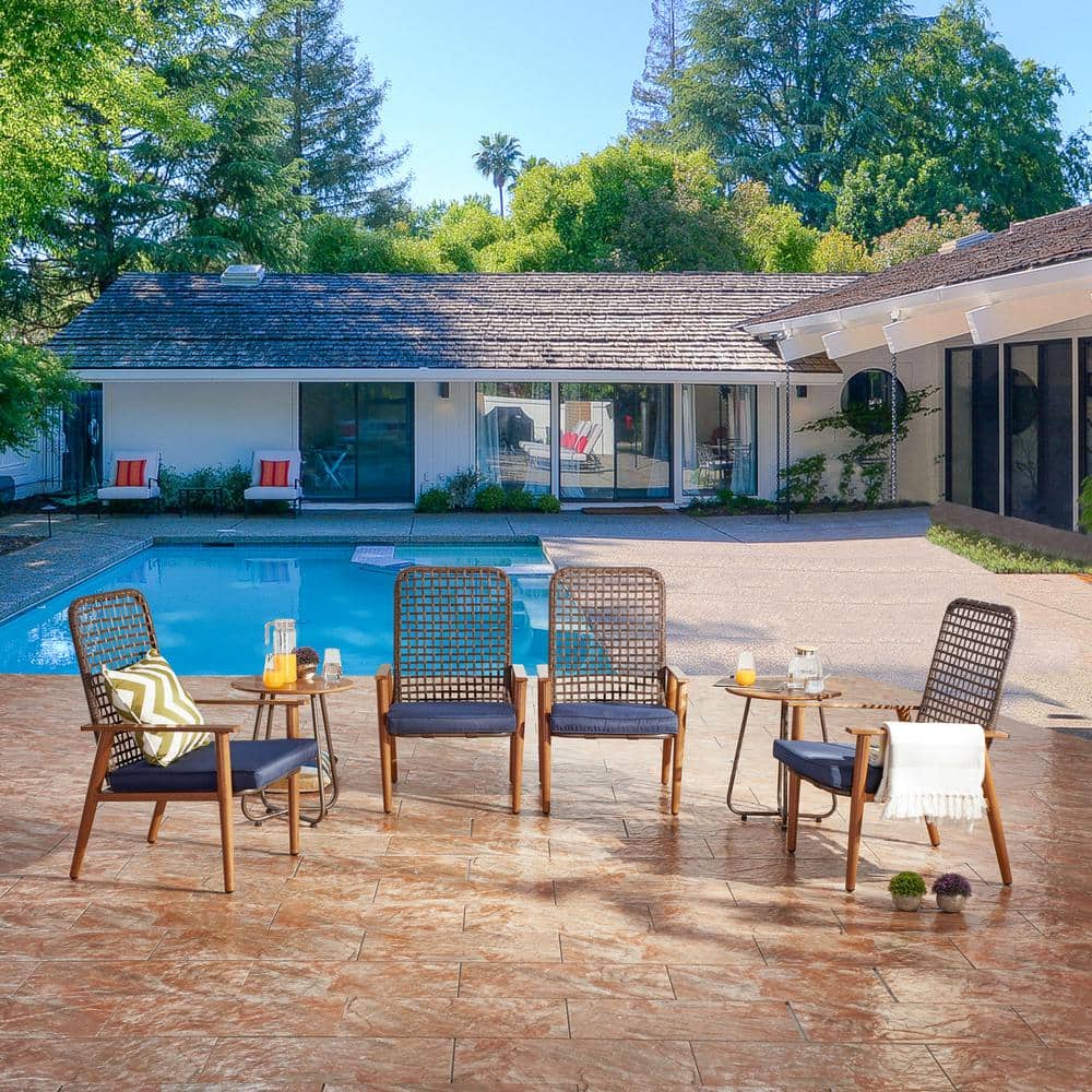 Patio Festival 6Piece Metal Patio Conversation Set with Blue Cushions PF20048X2B The Home Depot