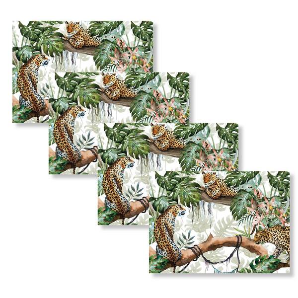 Unbranded Leopard Jungle 18 in. W x 13 in. L Polypropylene 4-pack Placemat Set