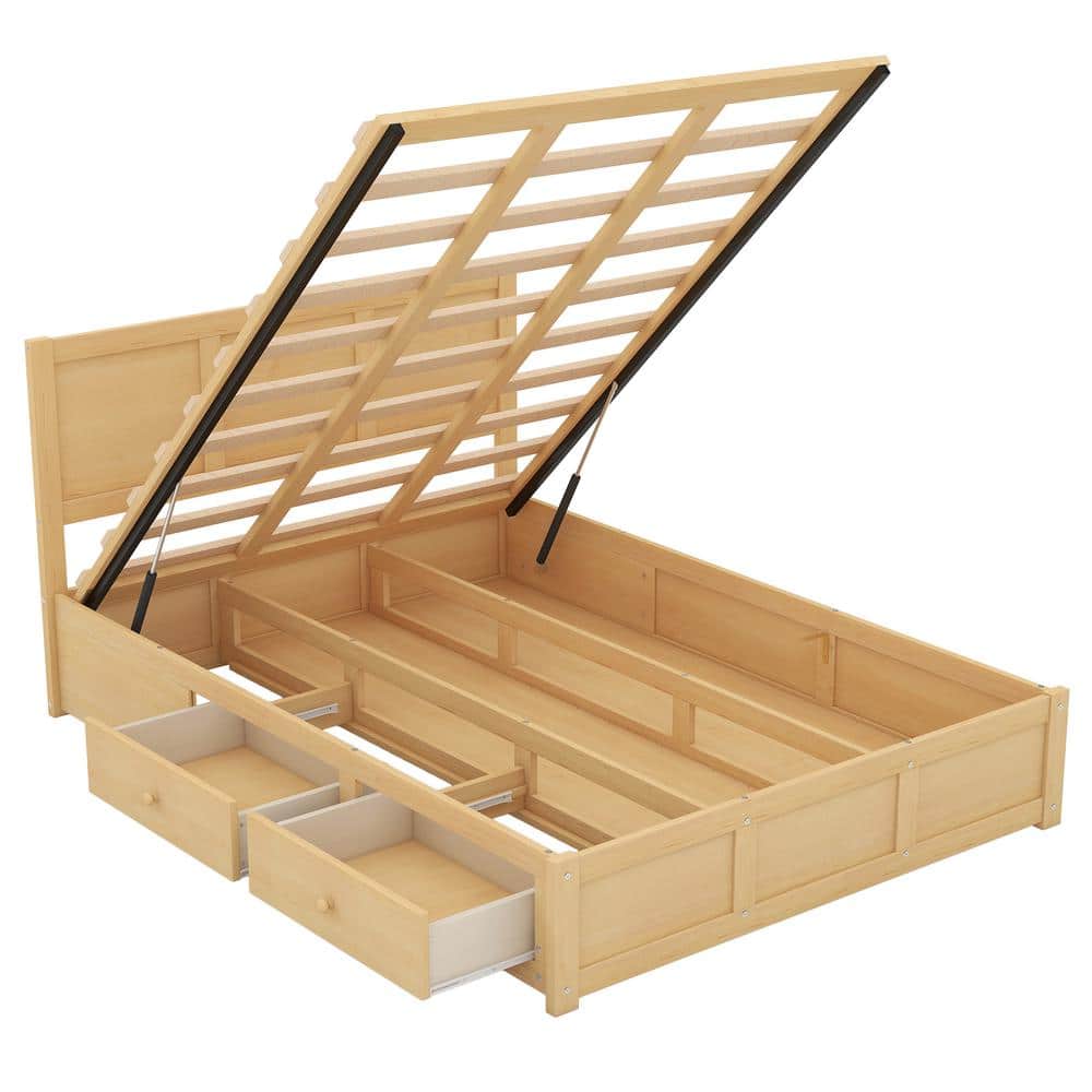 Natural Pine Full Size Platform Bed with Storage and Drawers