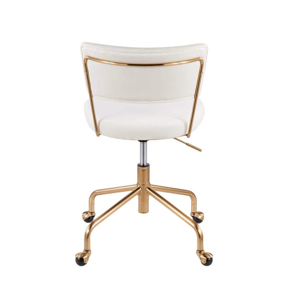 Cream Velvet and Gold Metal Swivel Task Chair