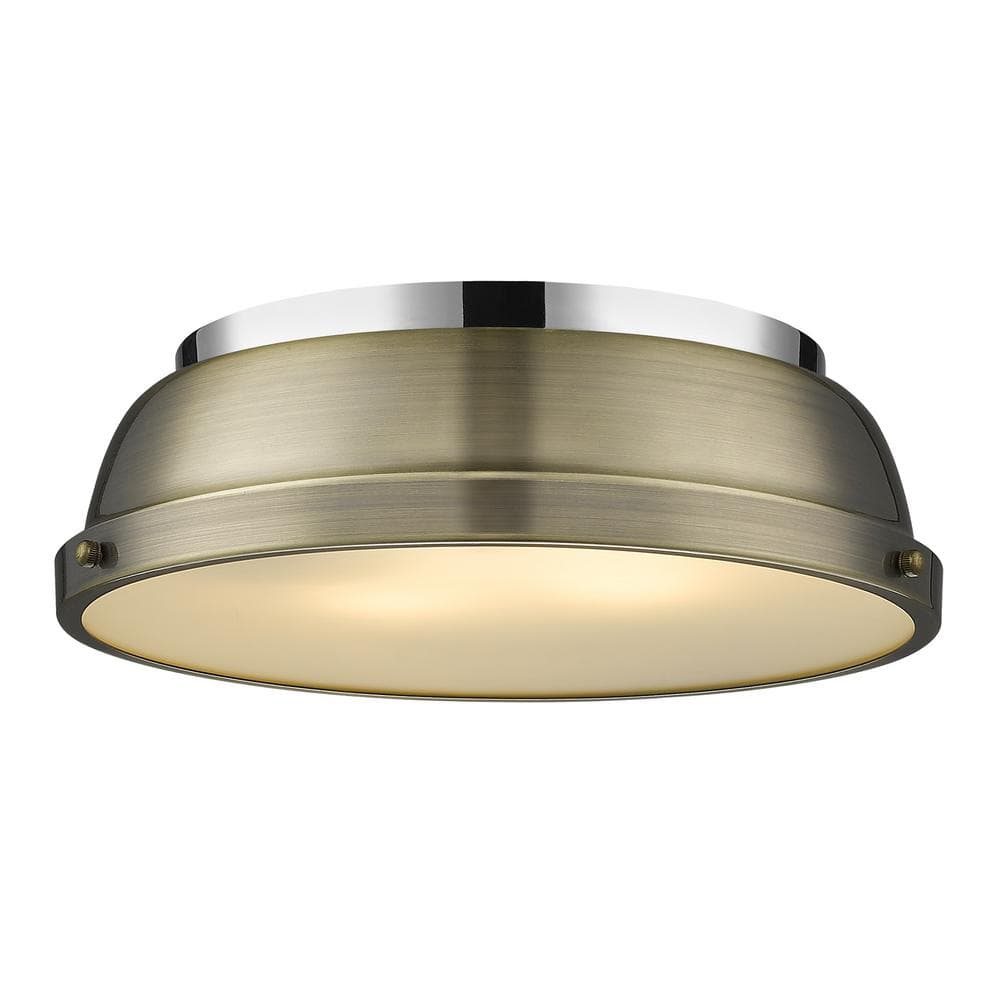Duncan 14 in. 2-Light Chrome Flush Mount in with an Aged Brass Shade price history on PriceWatchPro