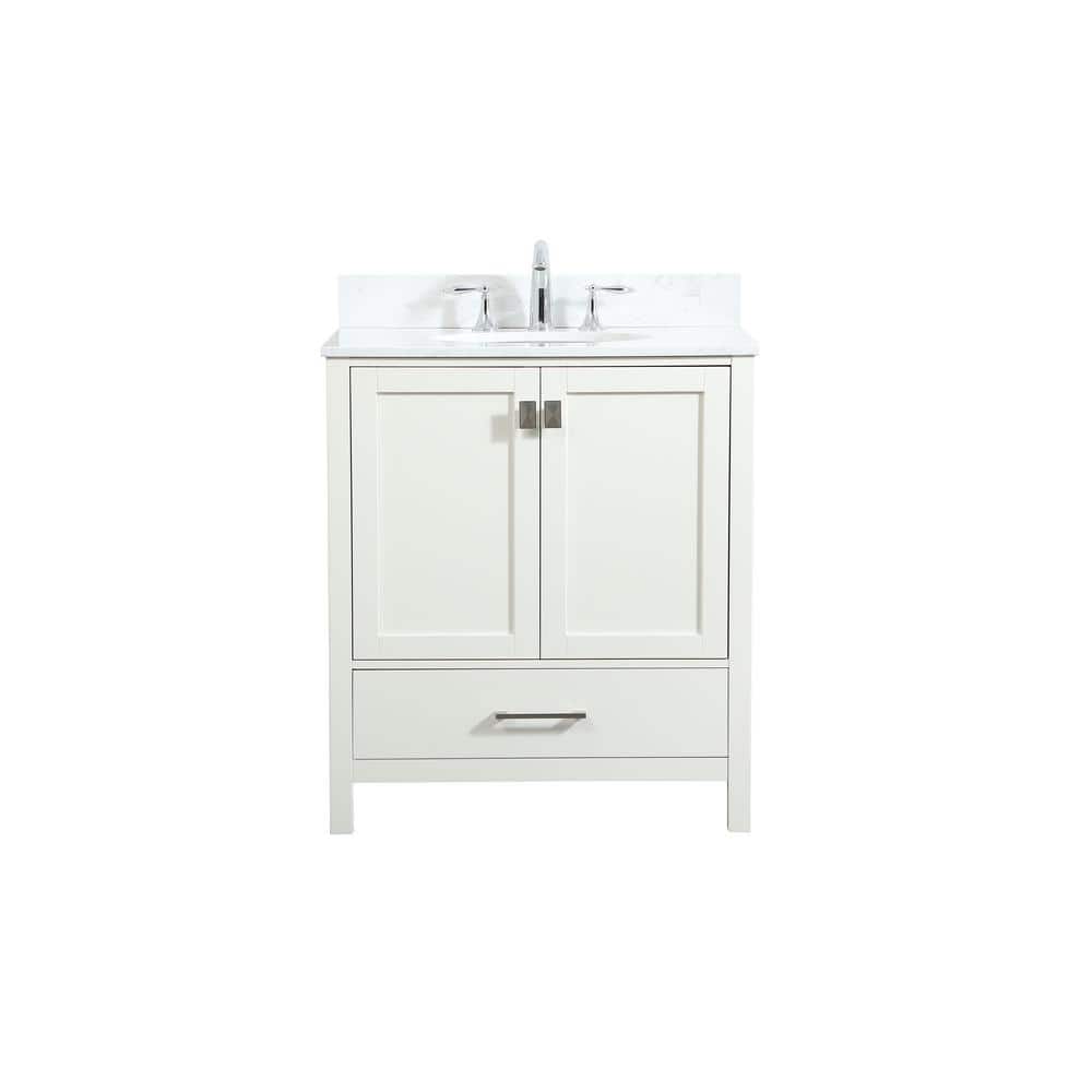 30 in. W Single Bath Vanity in White with Engineered Stone Vanity Top in Ca