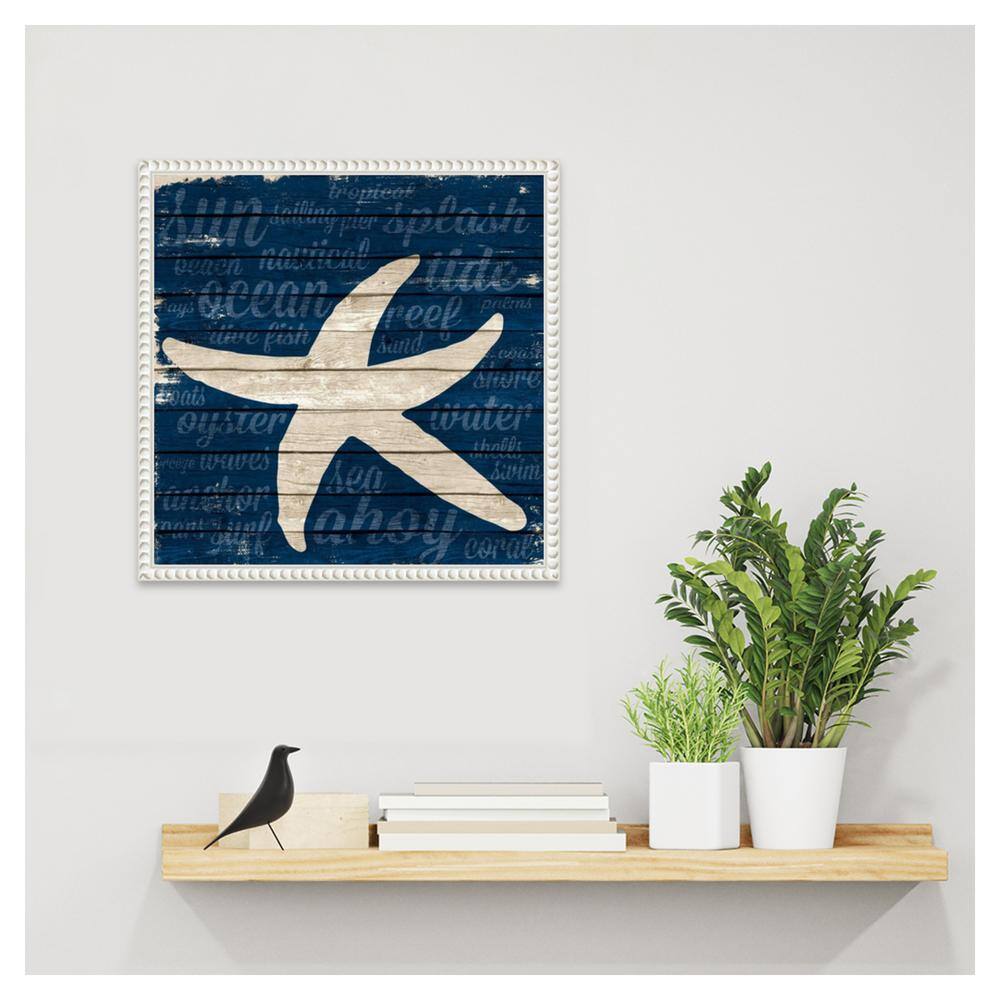 Coastal Starfish Canvas Wall Art with White Beaded Frame