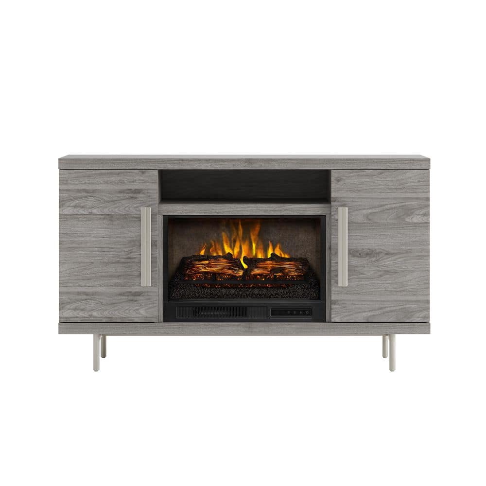 SCOTT LIVING Cestoni 60 in. Freestanding Media Console Wooden Electric Fireplace in Medium Gray Ash -  HDSLFP60L-3A