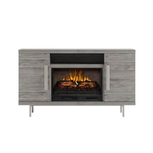 Cestoni 60 in. Freestanding Media Console Wooden Electric Fireplace in Medium Gray Ash