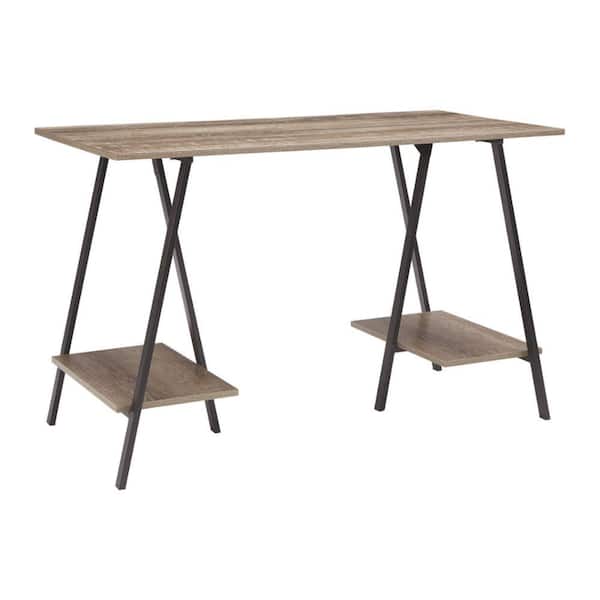 Benjara 47.25 in. Rectangle Black and Brown Wood Writing Desk with 2-Display Shelves