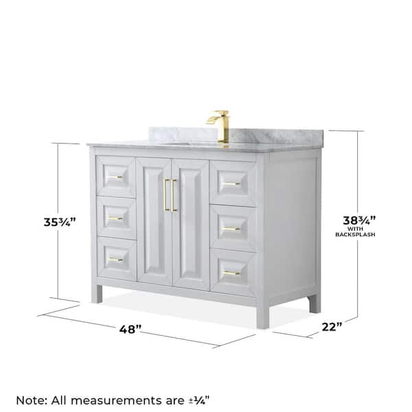 Wyndham Collection Daria 48-in Dark Gray Single Sink Bathroom Vanity with White Carrara Marble Natural Marble Top (Mirror Included)