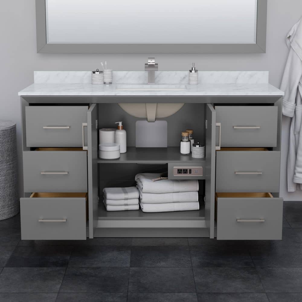 Strada 60" Dark Gray Single Bathroom Vanity with White Marble Countertop