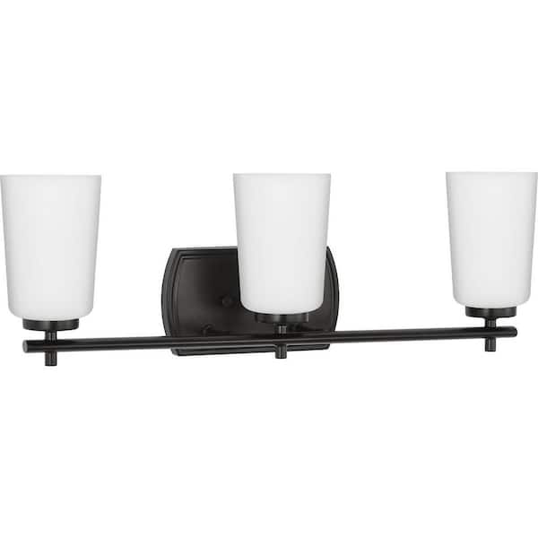 Progress Lighting Adley Collection 23 in. 3-Light Matte Black Etched Opal Glass New Traditional Bath Vanity Light