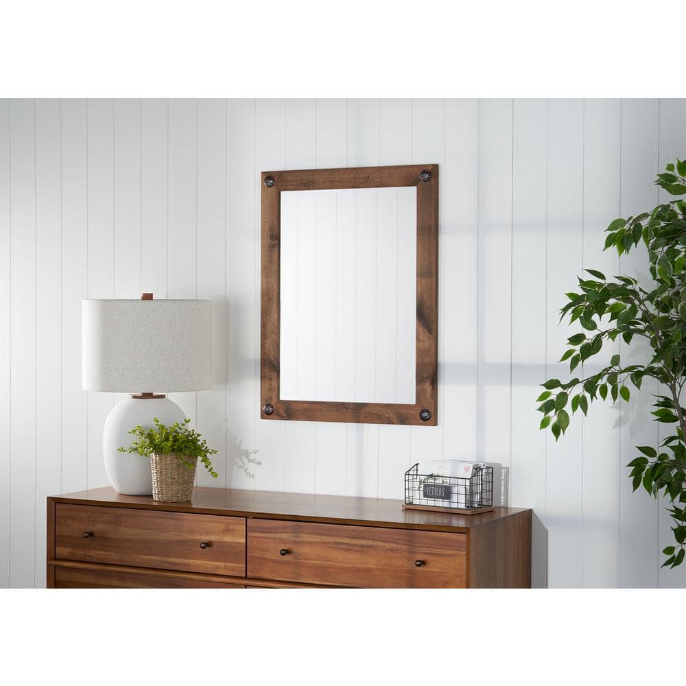 Walnut 24x31 Farmhouse Rectangular Wood Vanity Mirror