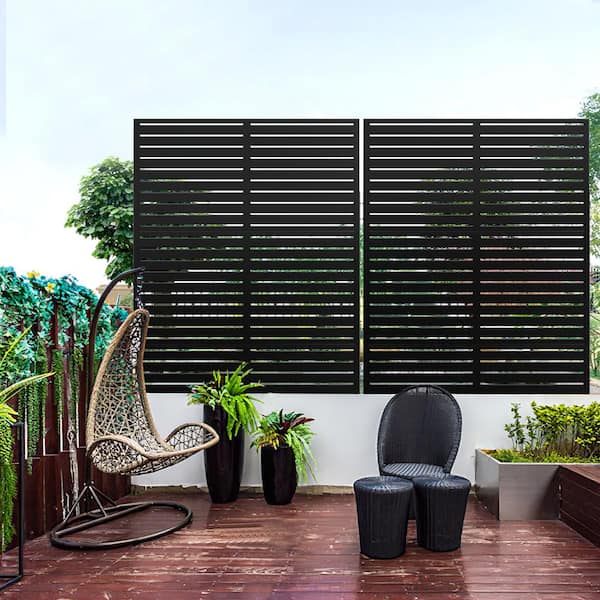 PexFix 75 in. x 48 in. Black Patio Privacy Screen with Stand CY-A