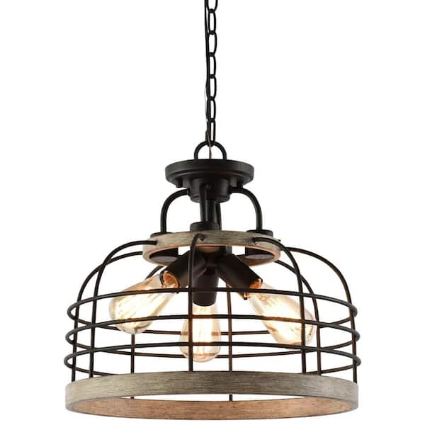 Kira Home Sawyer 60-Watt 3-Light Black Industrial Pendant Light with Textured Black Shade, No Bulb Included