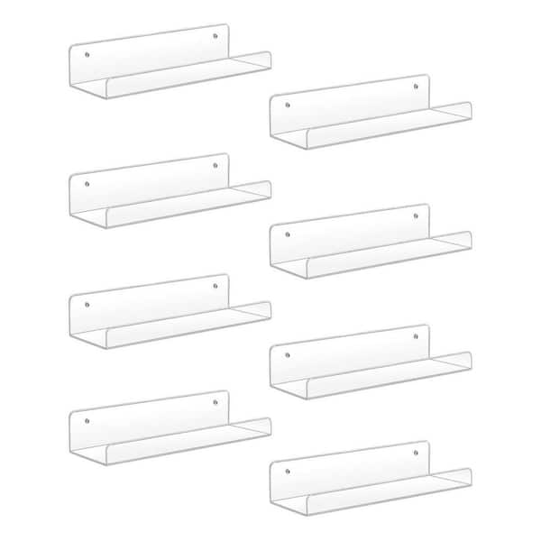 Angel Sar 15 in. Clear Wall Mounted Acrylic Floating Shelves, Picture Ledge Shelf, Bathroom Shelves (8-Pack)