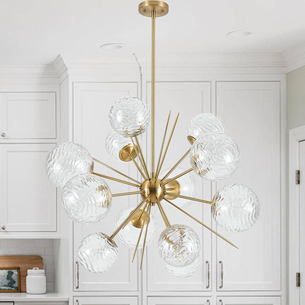 Sonrisa 12-Light 30.7 in. W Brushed Brass Modern Sputnik Chandelier with Water Ripple Glass Globes price history on PriceWatchPro