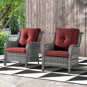 Carolina Gray Wicker Oudoot Lounge Chair with Red Cushions