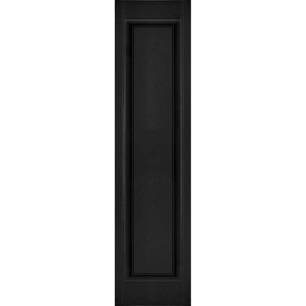 Ekena Millwork 12 in. x 27 in. Lifetime Vinyl Custom Single Raised Panel Shutters Pair Black